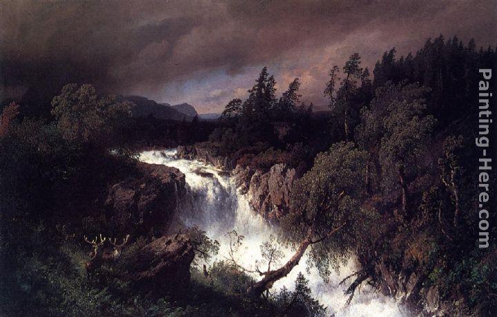 Herman Herzog Mountain Landscape and Waterfall